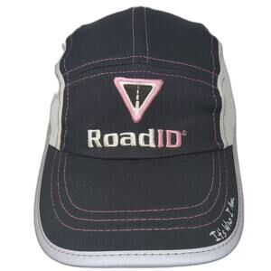 Headsweats 5 Panel Hat Black Pink OS Strapback RoadID Coolmax Polyester Running
